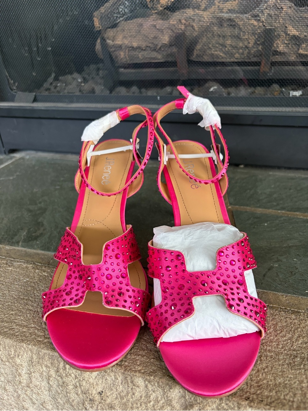 J.Renee Fuchsia Jeweled Open-Toe Ankle-Strap Heels